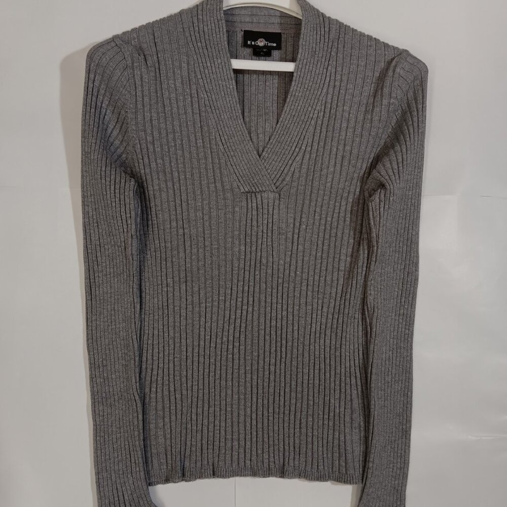 IT'S OUR TIME - Women's Sweater - Size XL - Color Gray - V-Neck